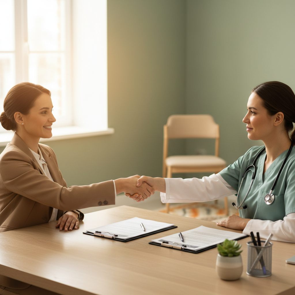 Healthcare office desk with stethoscope and greenery